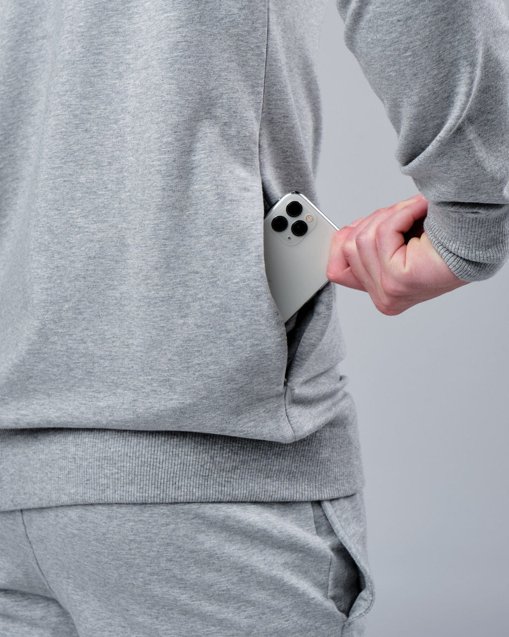 Model wearing Rival FLXFleece Training Fit Sweater - Lt Grey Marl