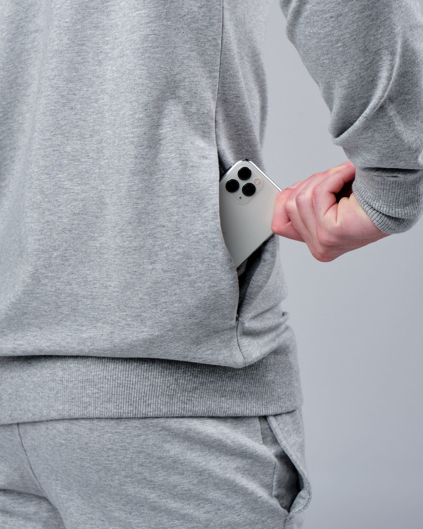 Model wearing Rival FLXFleece Training Fit Sweater - Lt Grey Marl