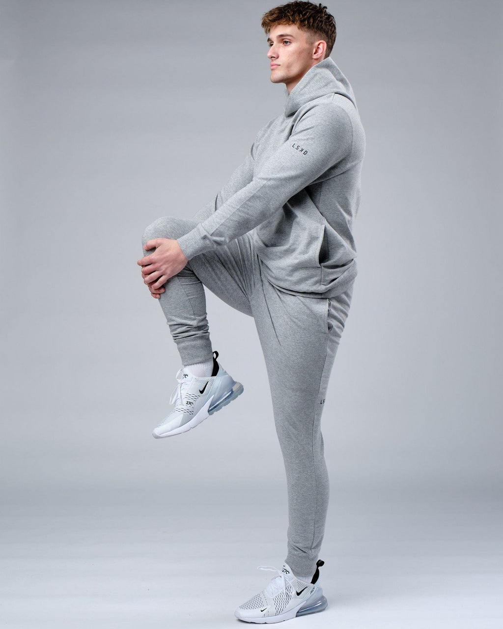 Model wearing Rival FLXFleece Training Fit Hoodie - Lt Grey Marl