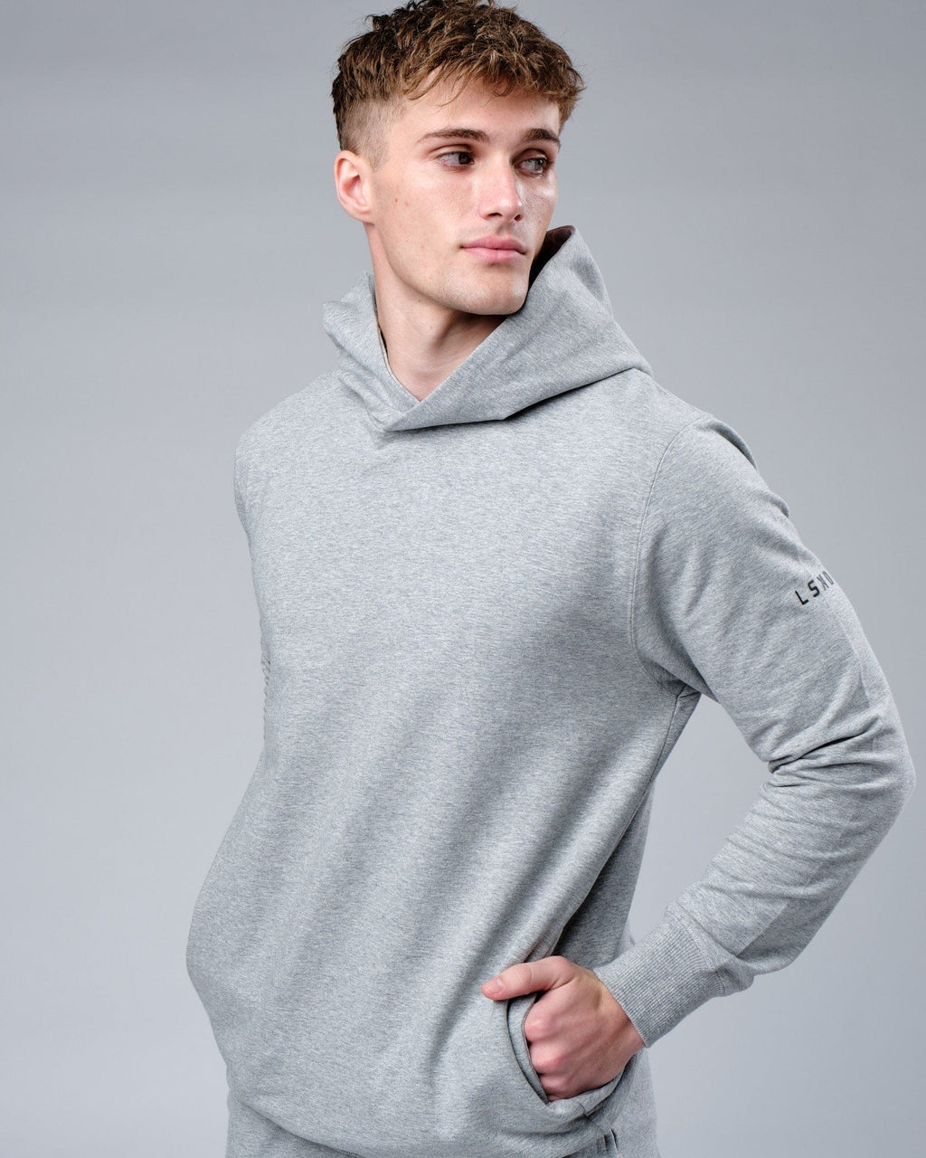Model wearing Rival FLXFleece Training Fit Hoodie - Lt Grey Marl