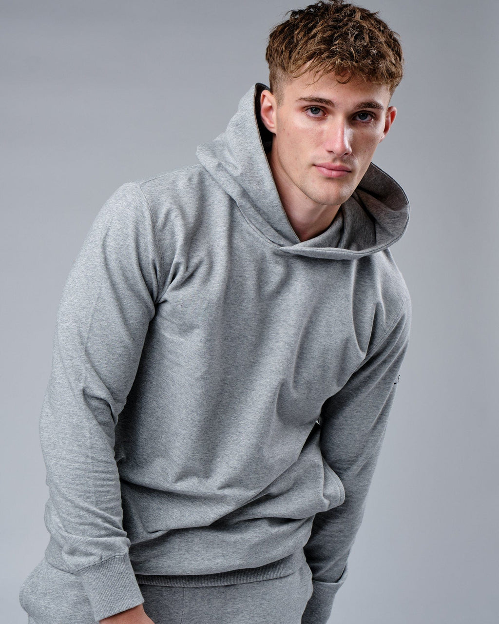 Model wearing Rival FLXFleece Training Fit Hoodie - Lt Grey Marl