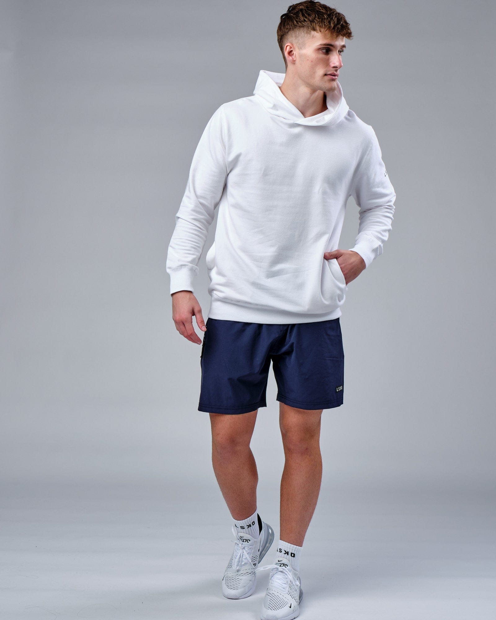 Model wearing Rival FLXFleece Training Fit Hoodie - White
