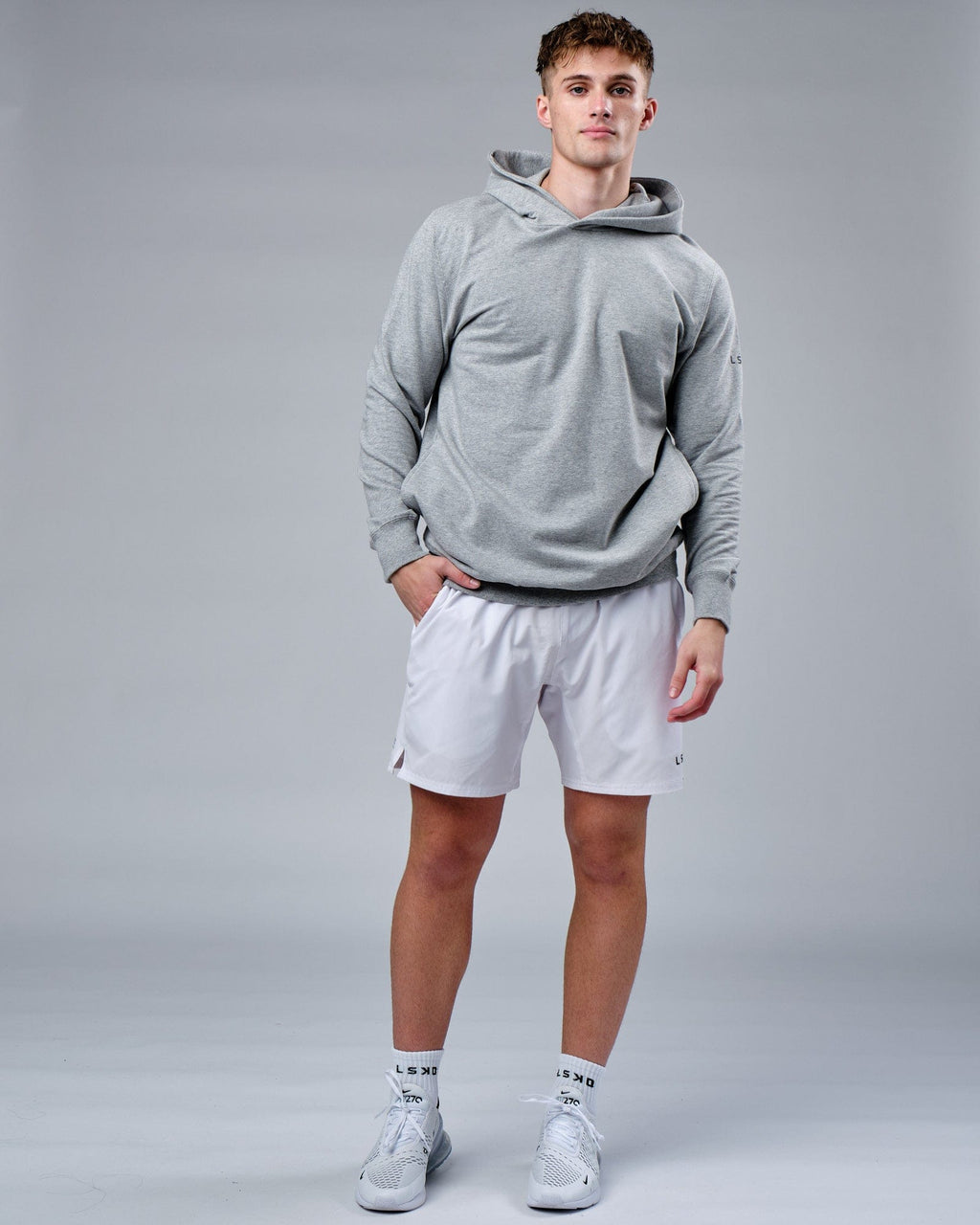 Model wearing Rival FLXFleece Training Fit Hoodie - Lt Grey Marl