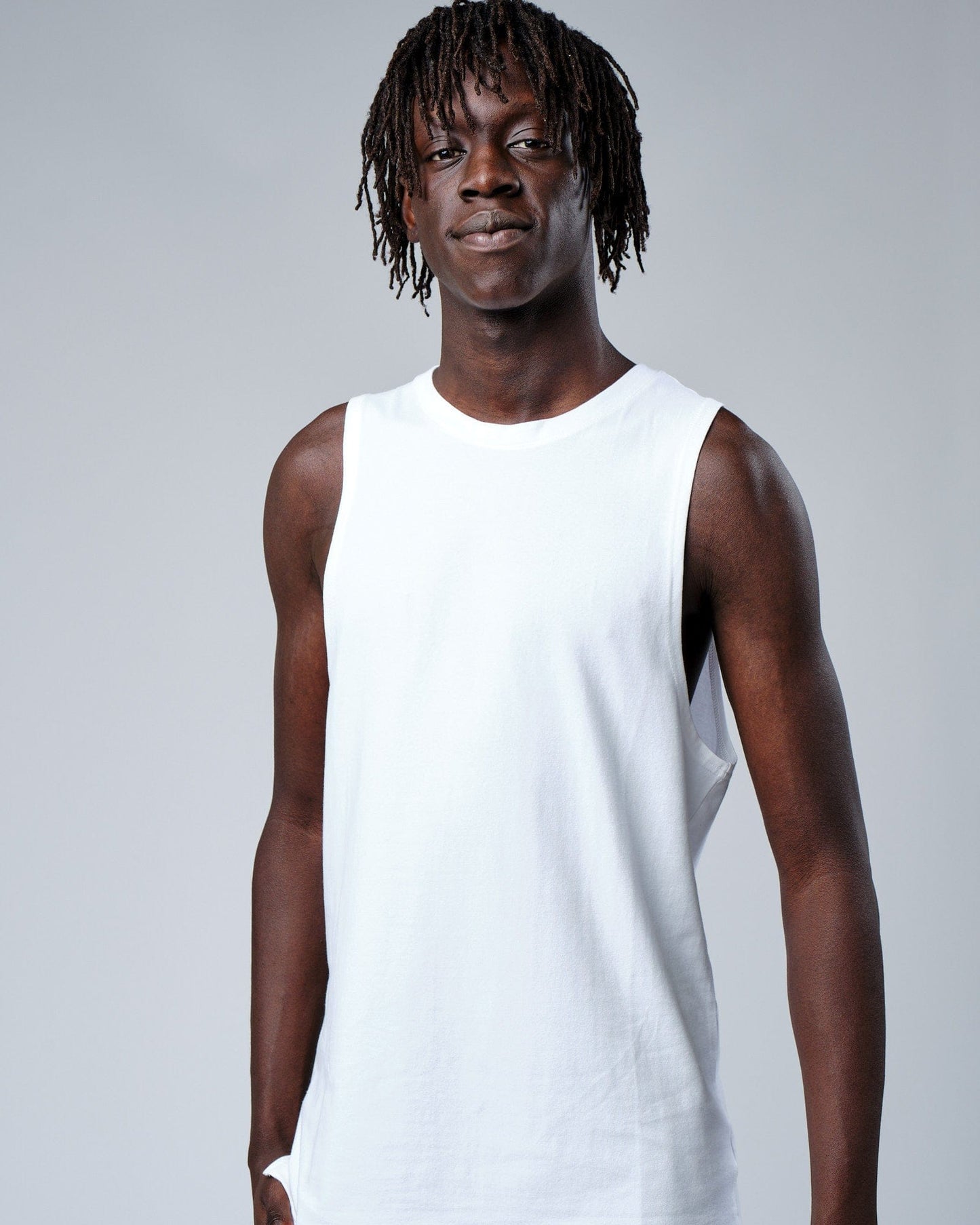 Model wearing Rival FLXCotton Training Fit Tank - White