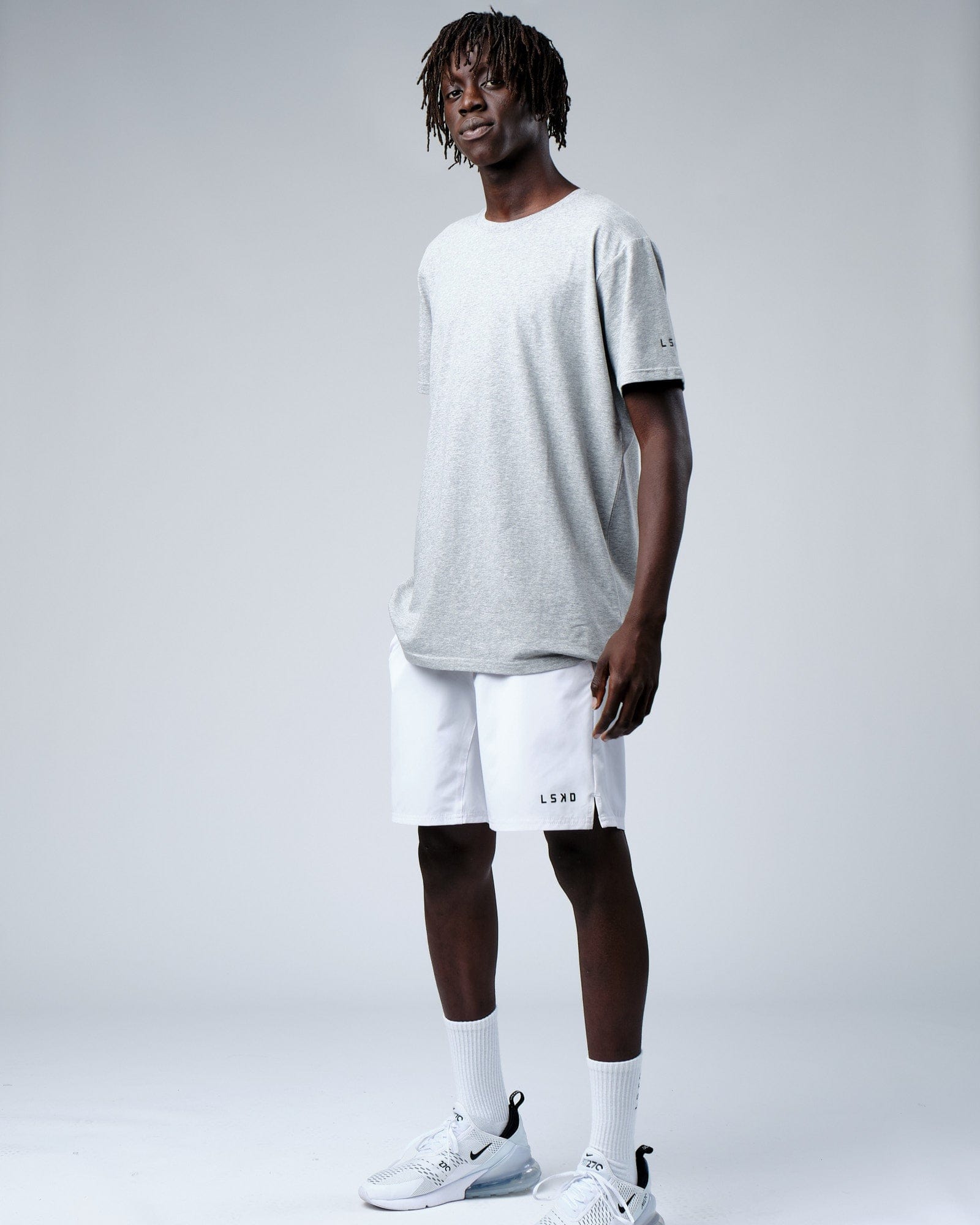Model wearing Rival FLXCotton Training Fit Tee - Lt Grey Marl