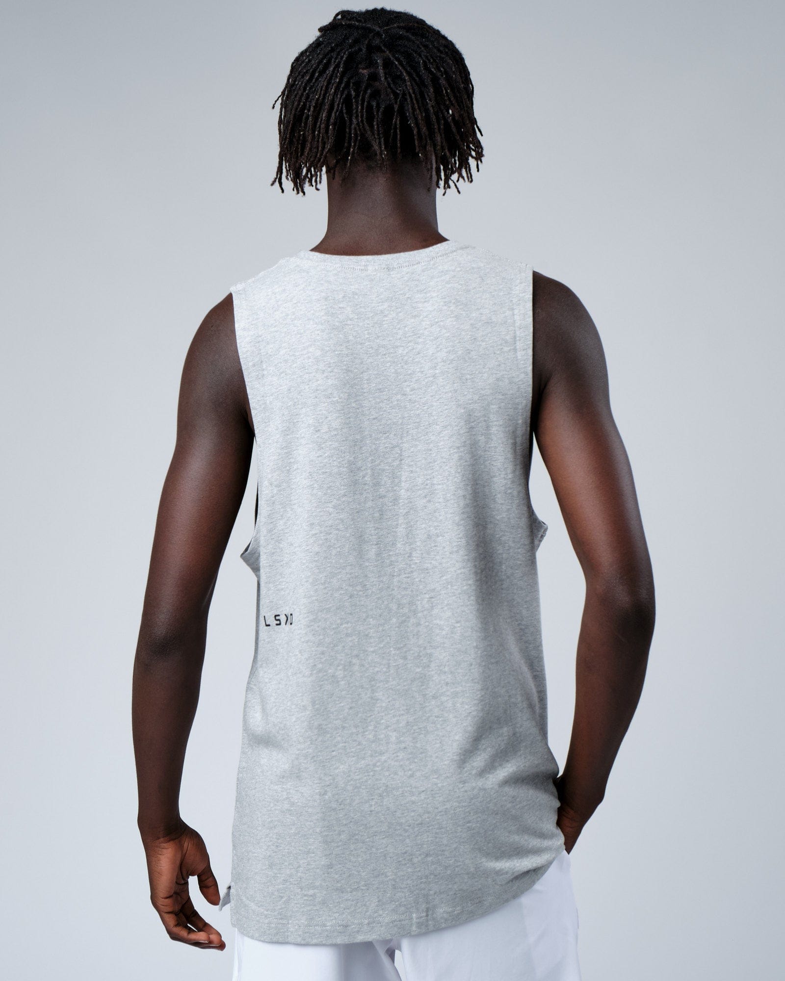 Model wearing Rival FLXCotton Training Fit Tank - Lt Grey Marl
