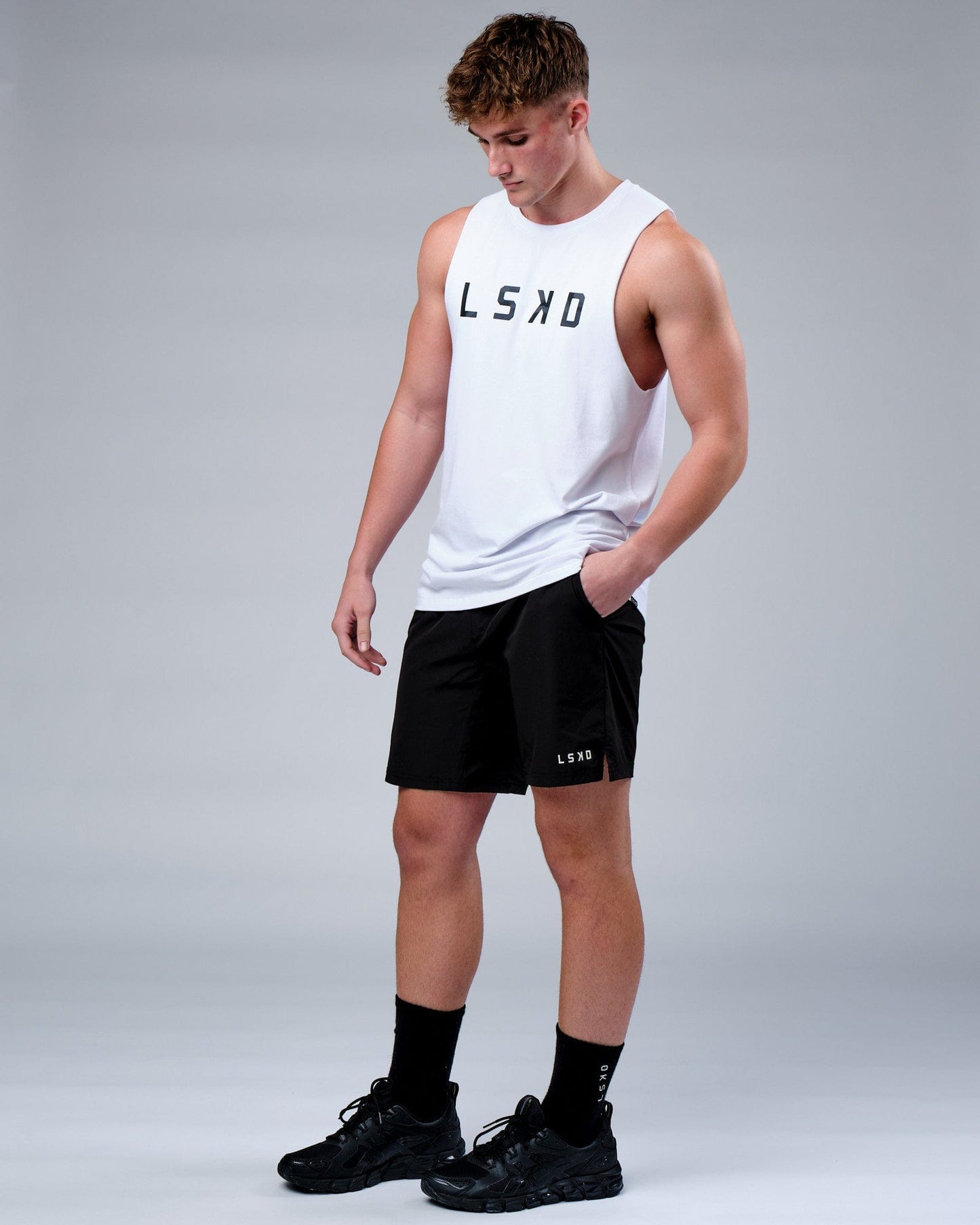 Model wearing Rep FLXCotton Training Fit Tank - White-Black Camo