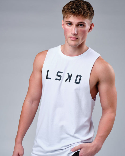 Model wearing Rep FLXCotton Training Fit Tank - White-Black Camo