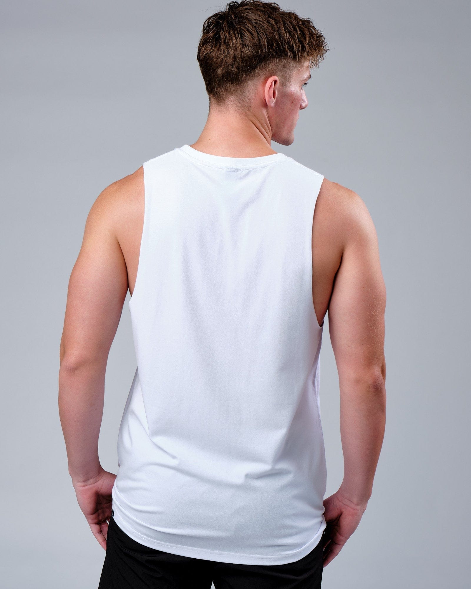 Model wearing Rep FLXCotton Training Fit Tank - White-Black Camo