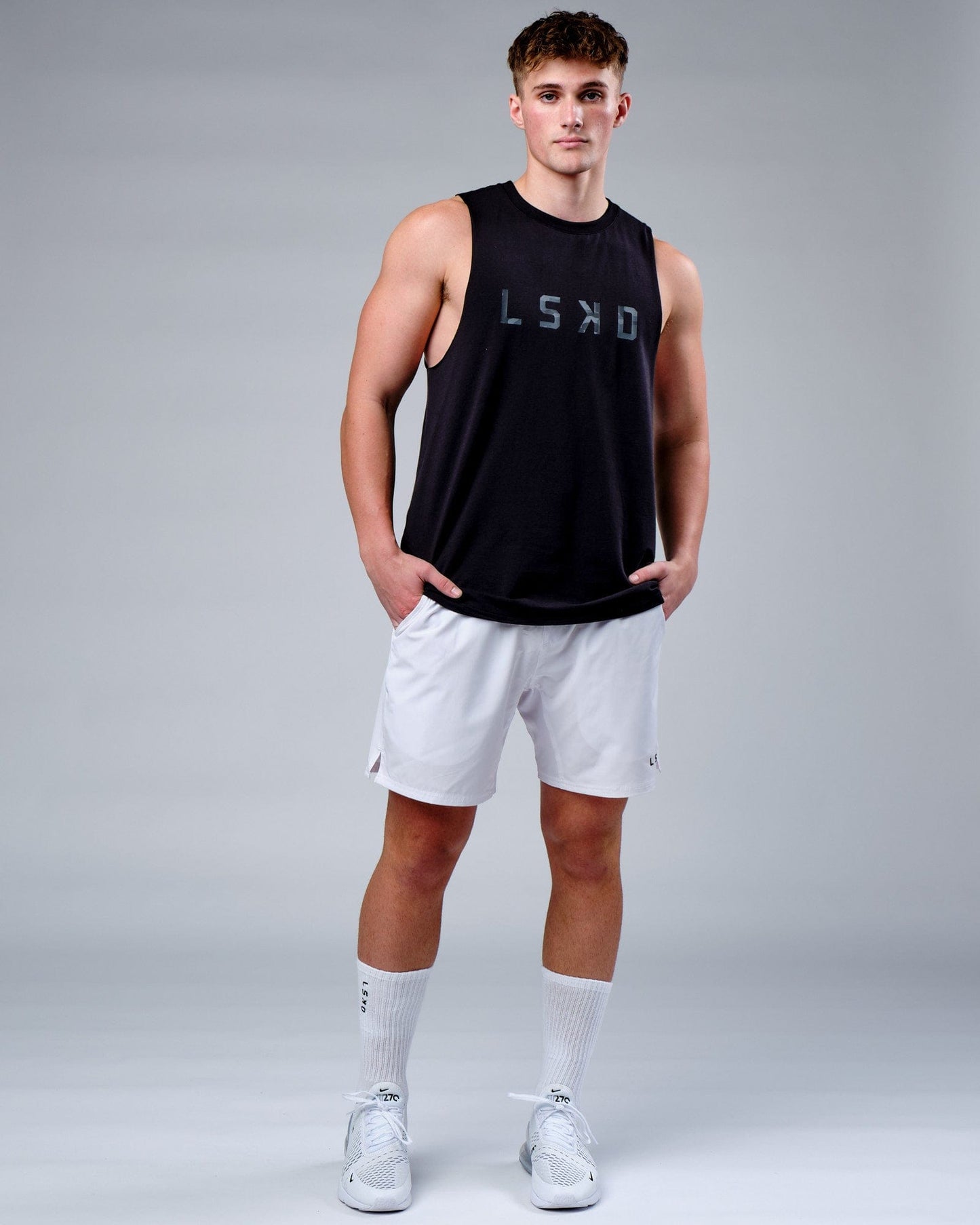 Model wearing Rep FLXCotton Training Fit Tank  - Black-Black Camo
