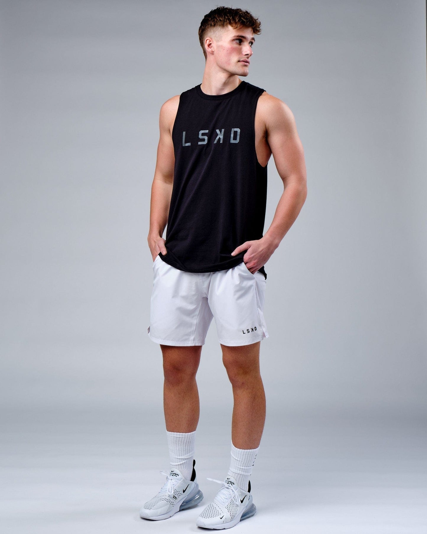 Model wearing Rep FLXCotton Training Fit Tank  - Black-Black Camo