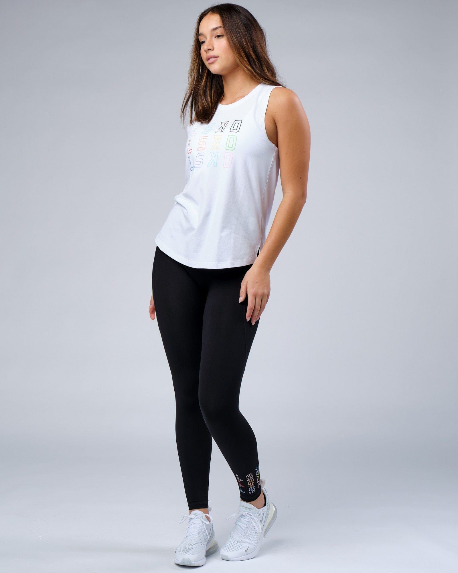 Model wearing Progress FLXCotton Tank - White