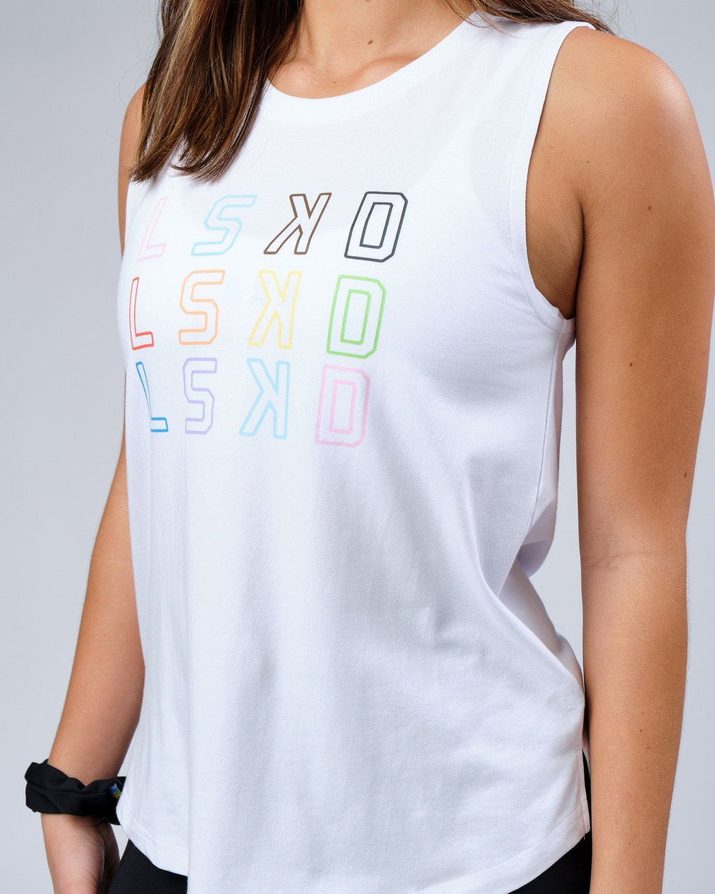 Model wearing Progress FLXCotton Tank - White