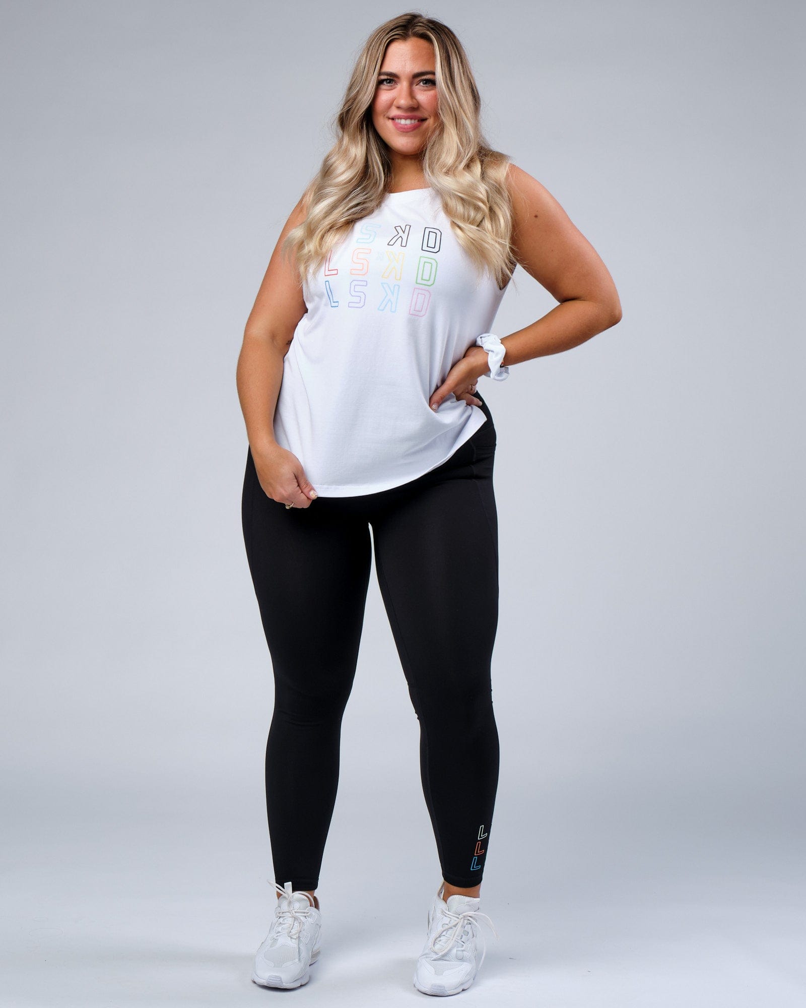 Model wearing Progress FLXCotton Tank - White