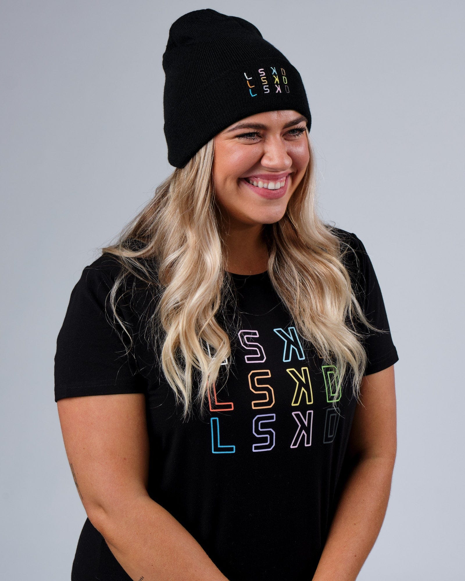 Model wearing Progress Beanie - Black