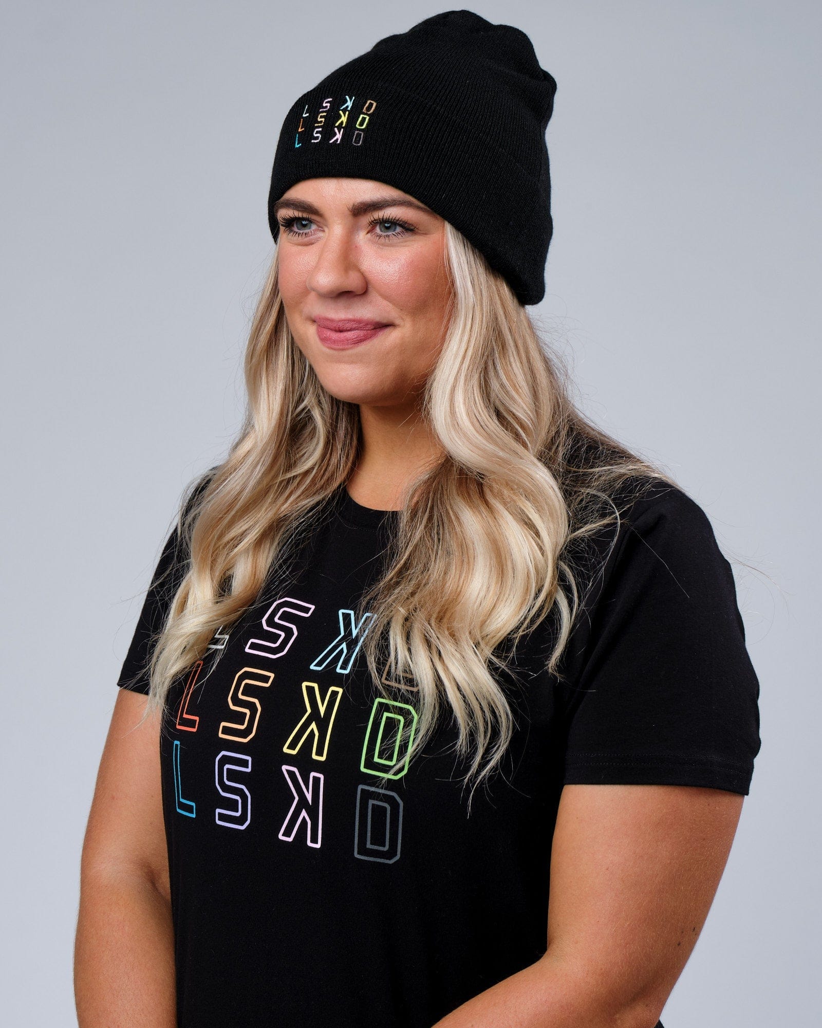 Model wearing Progress Beanie - Black