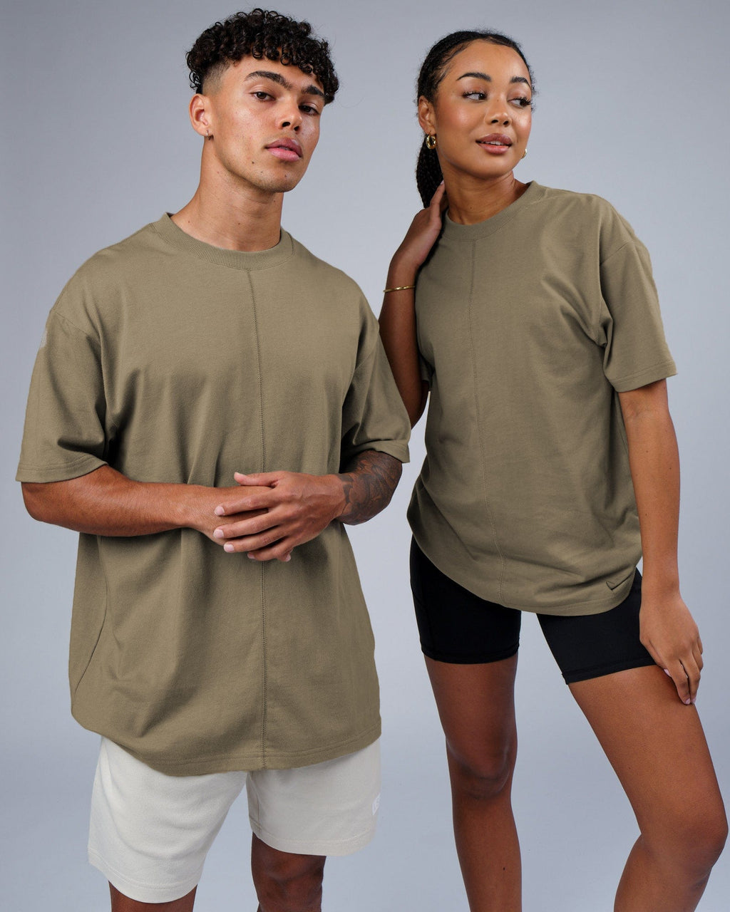 Model wearing Unisex Heavy Hitter Heavyweight Tee Oversize - Laurel Oak