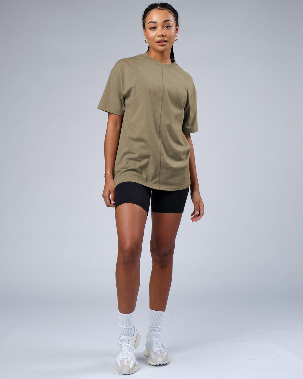 Model wearing Unisex Heavy Hitter Heavyweight Tee Oversize - Laurel Oak