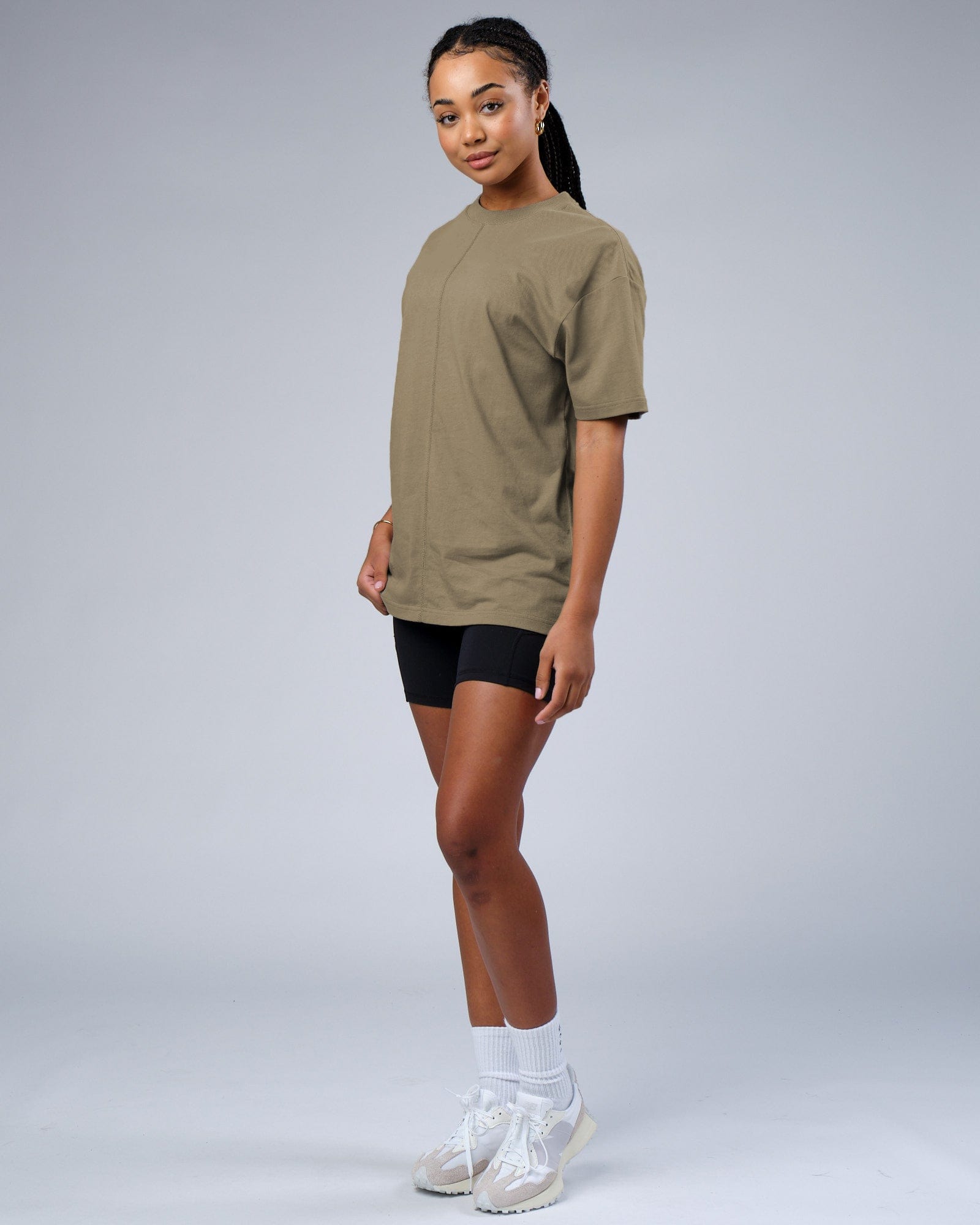 Model wearing Unisex Heavy Hitter Heavyweight Tee Oversize - Laurel Oak