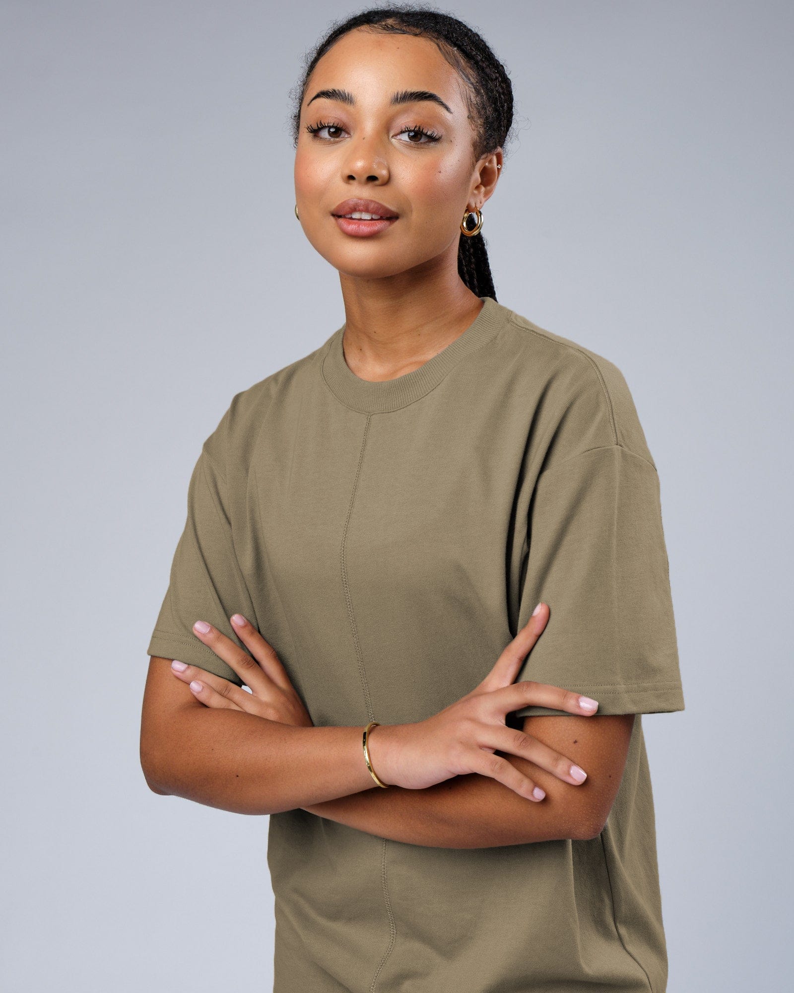 Model wearing Unisex Heavy Hitter Heavyweight Tee Oversize - Laurel Oak