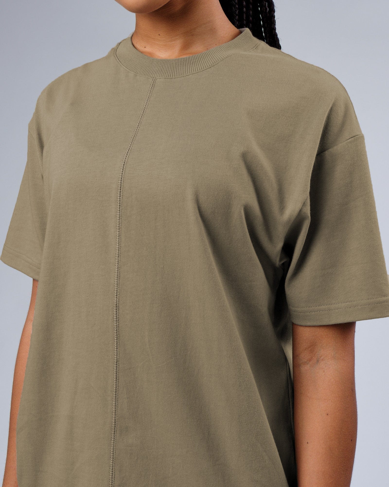 Model wearing Unisex Heavy Hitter Heavyweight Tee Oversize - Laurel Oak