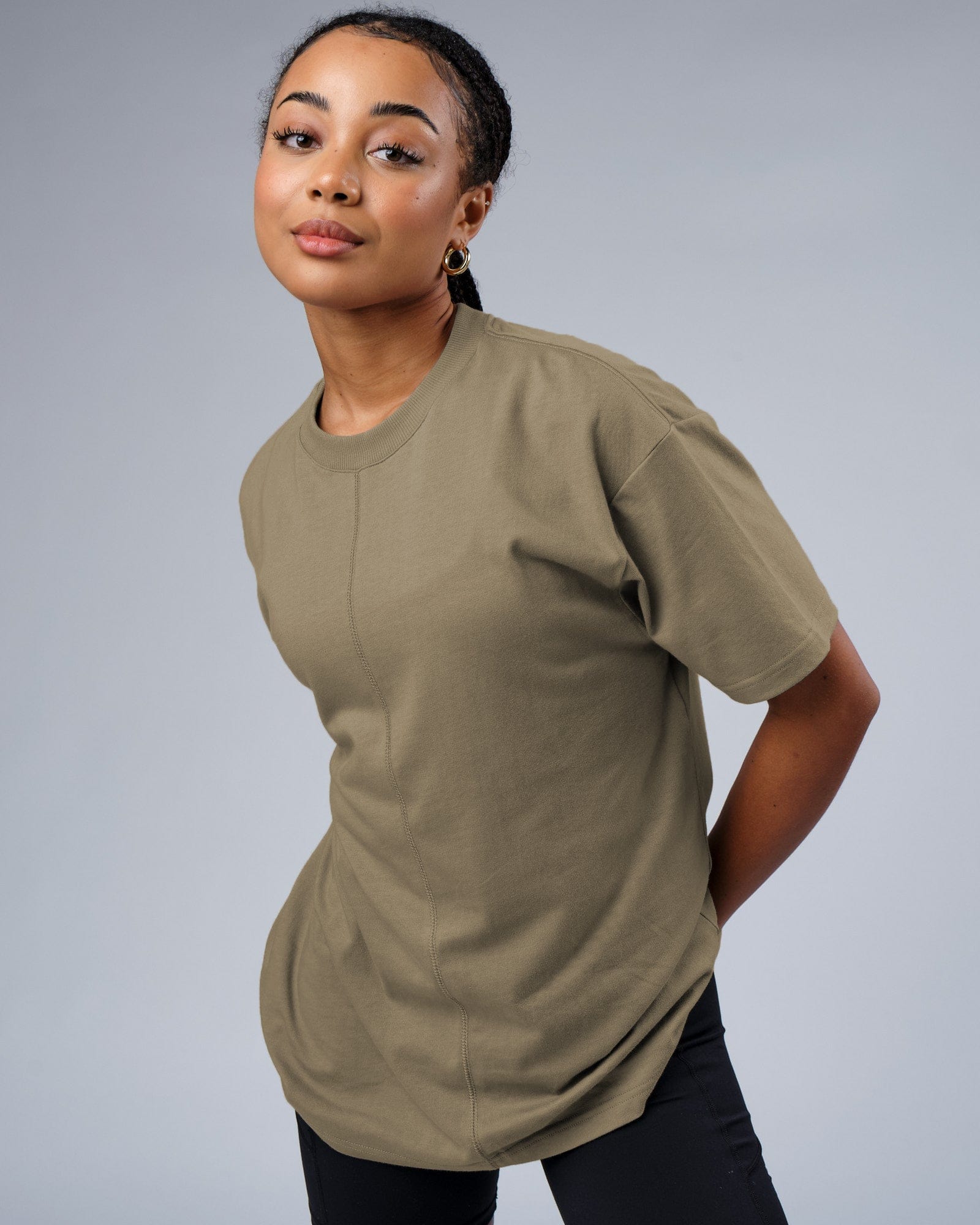 Model wearing Unisex Heavy Hitter Heavyweight Tee Oversize - Laurel Oak