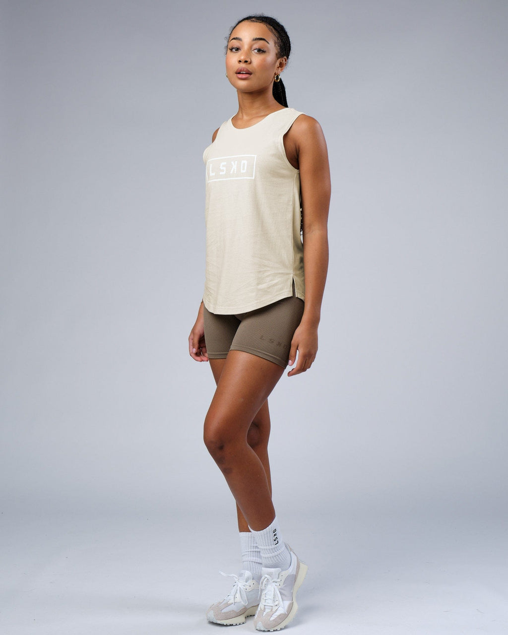 Model wearing Luna Tank - Bone