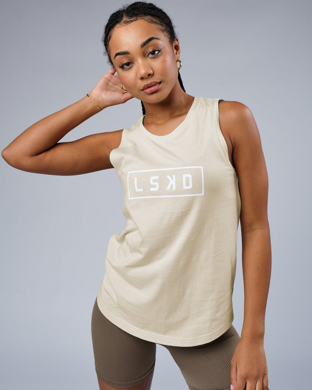 Model wearing Luna Tank - Bone