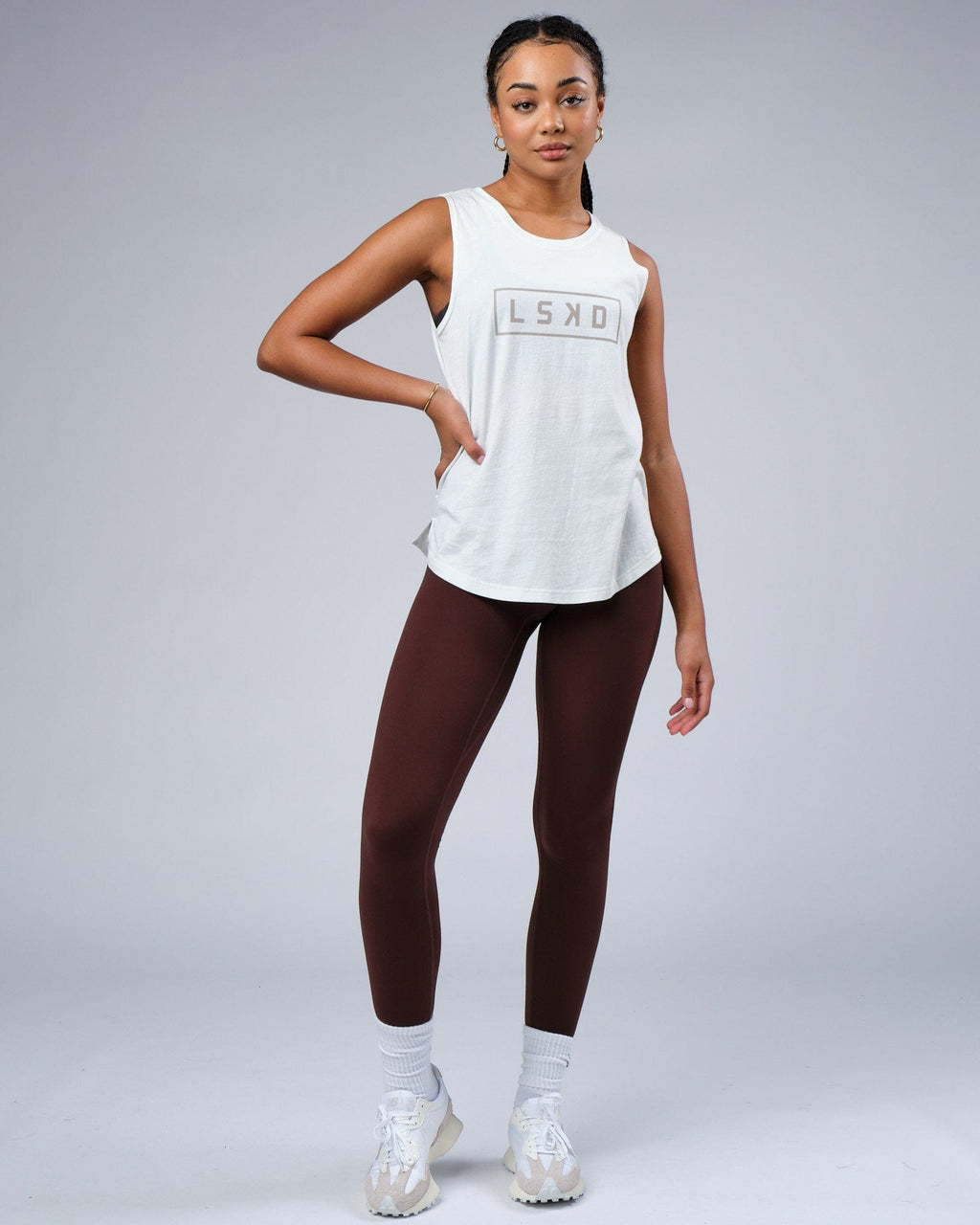 Model wearing Luna Tank - Ice Blue