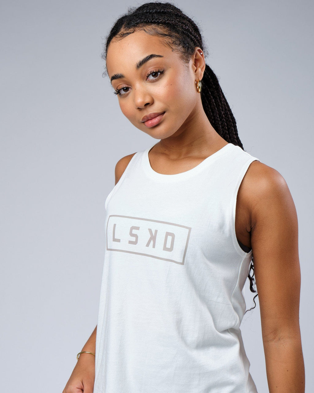 Model wearing Luna Tank - Ice Blue