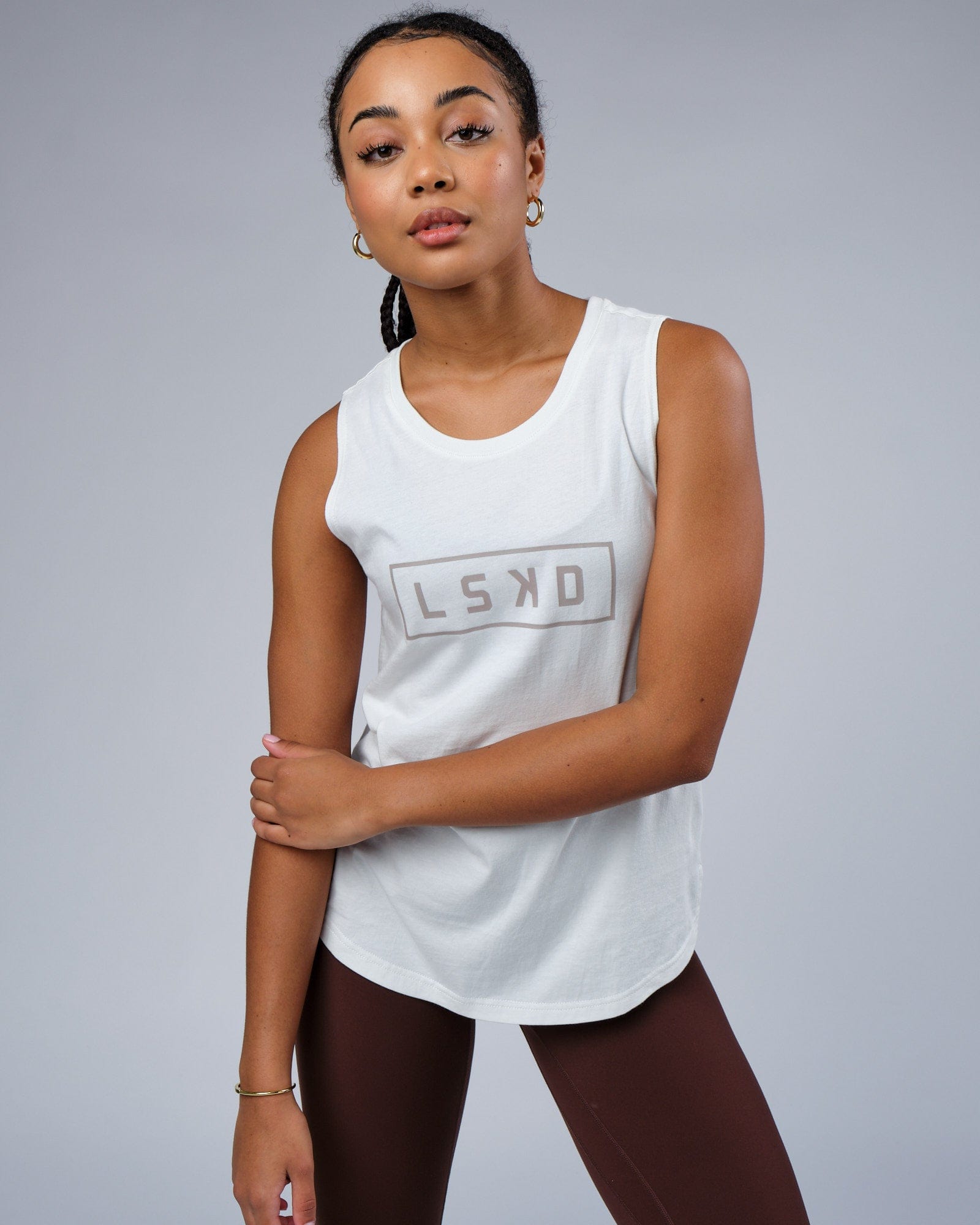 Model wearing Luna Tank - Ice Blue