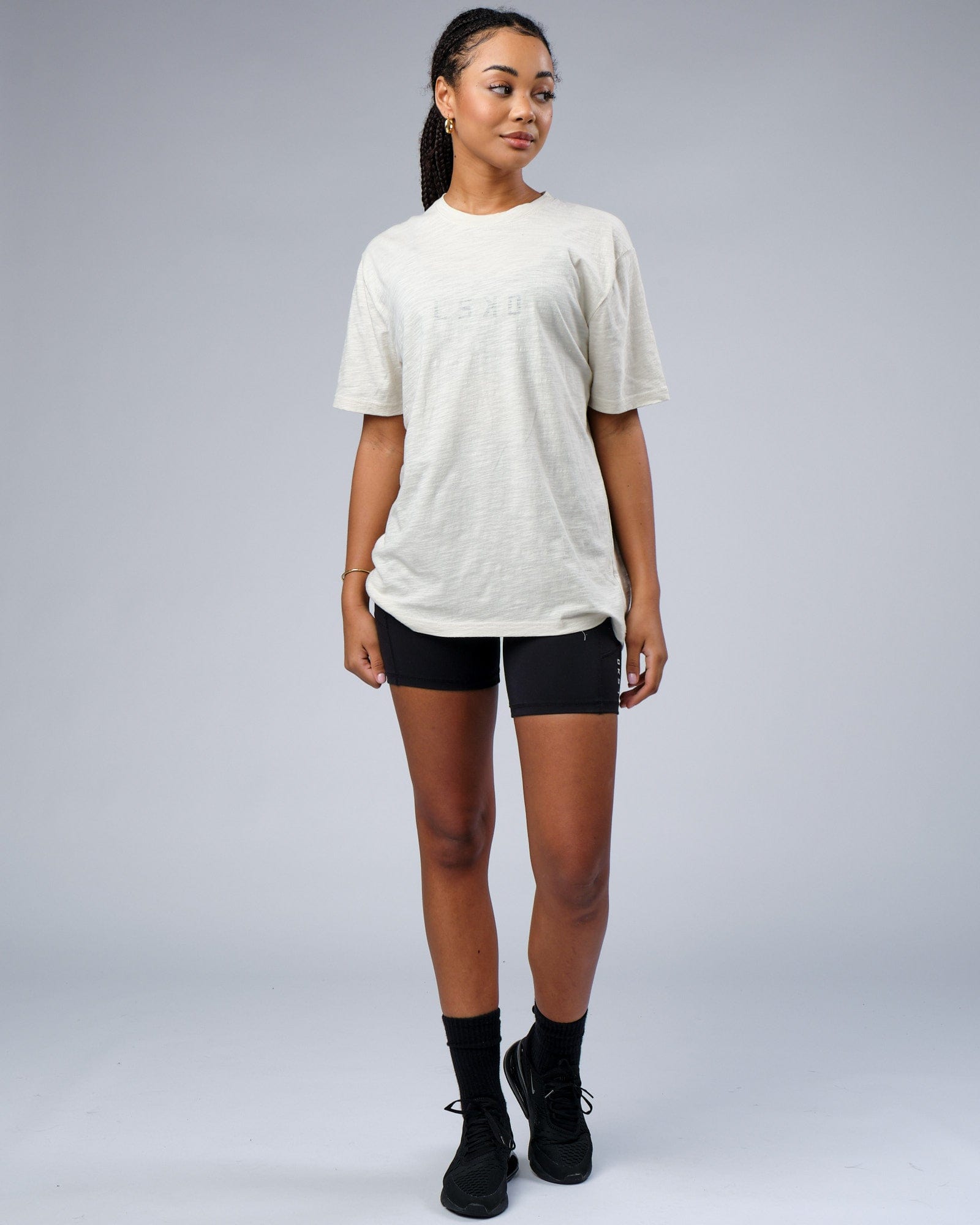 Model wearing Structure Slub Tee - Bone