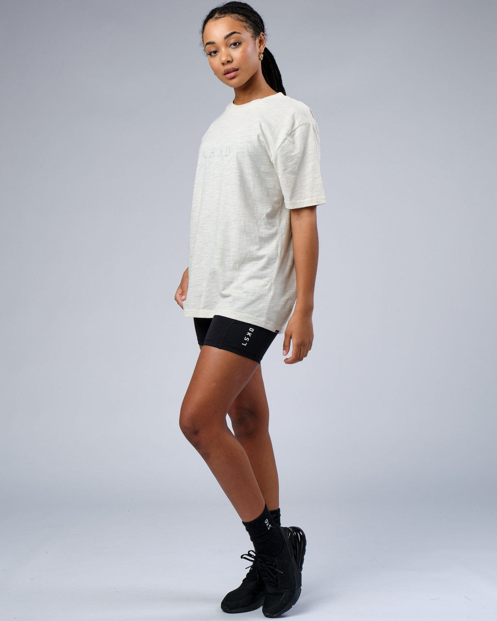 Model wearing Structure Slub Tee - Bone