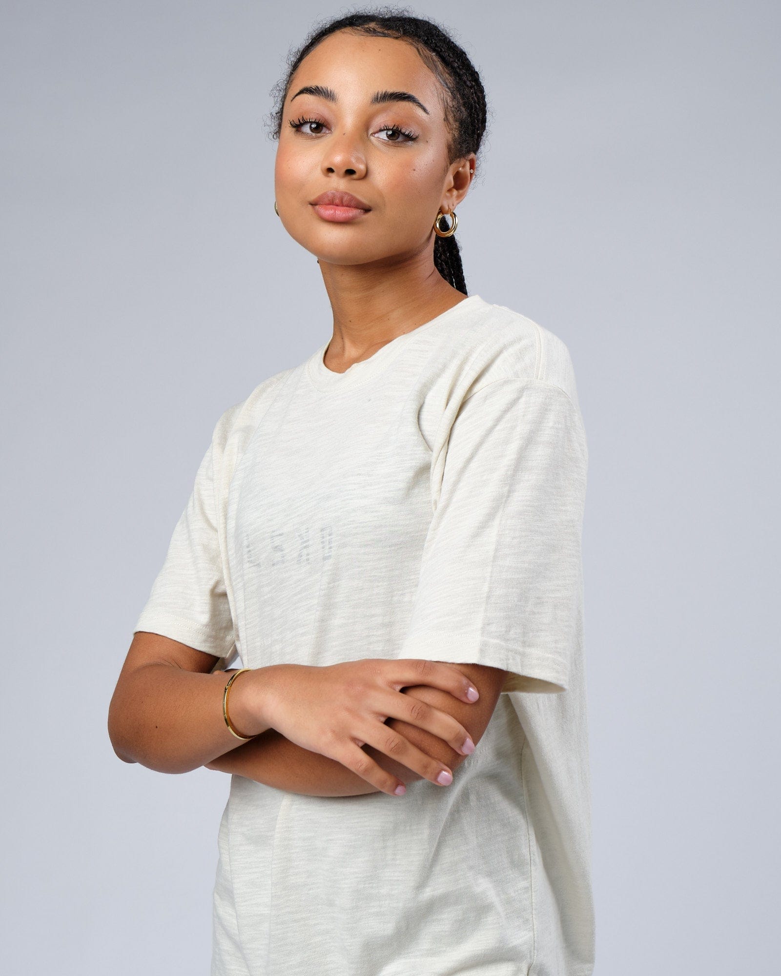 Model wearing Structure Slub Tee - Bone