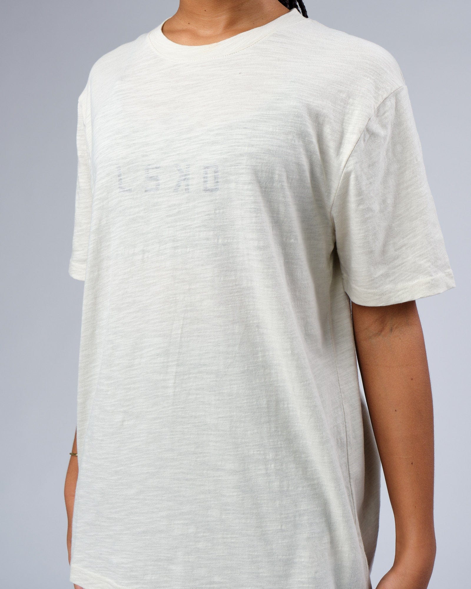 Model wearing Structure Slub Tee - Bone