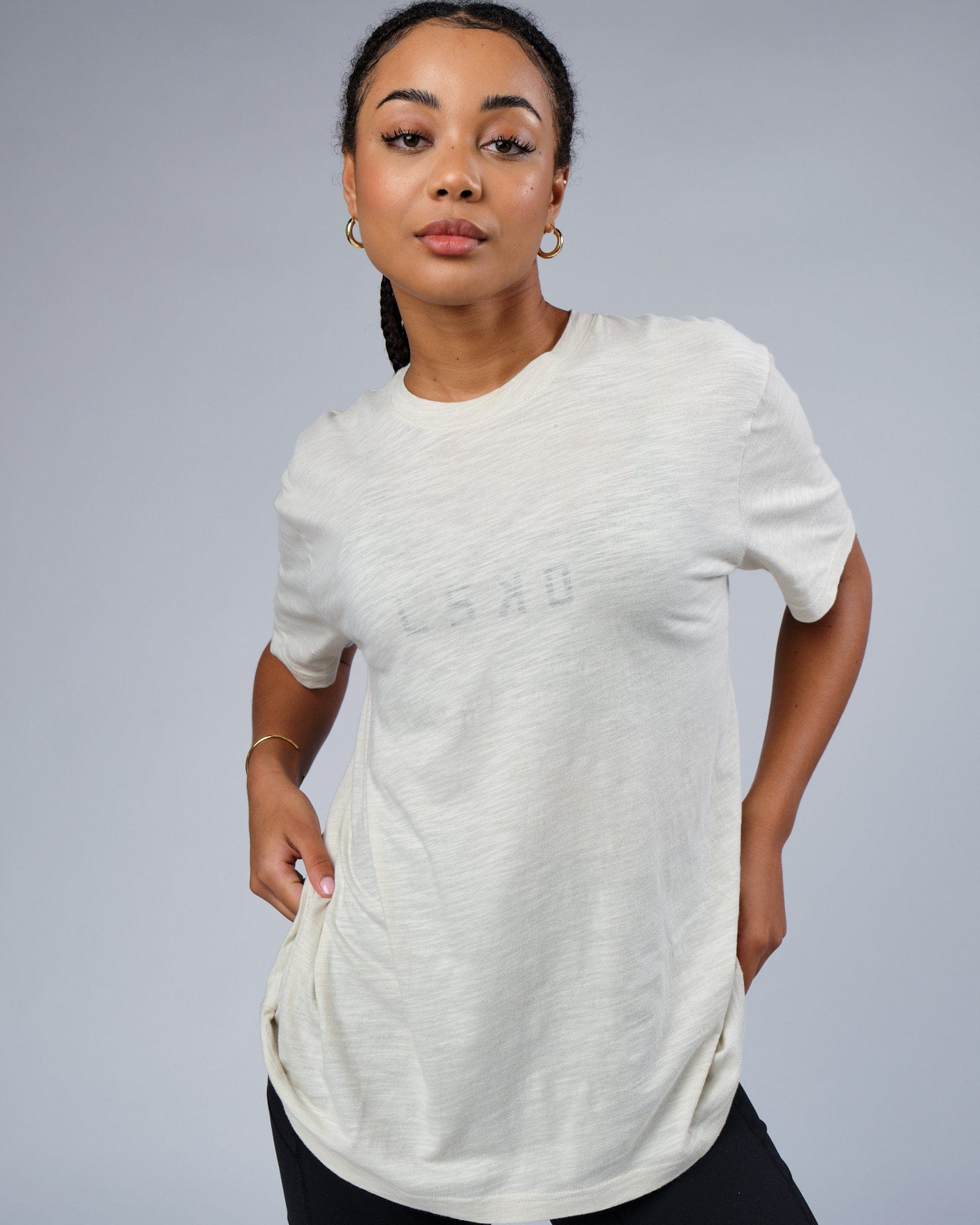 Model wearing Structure Slub Tee - Bone