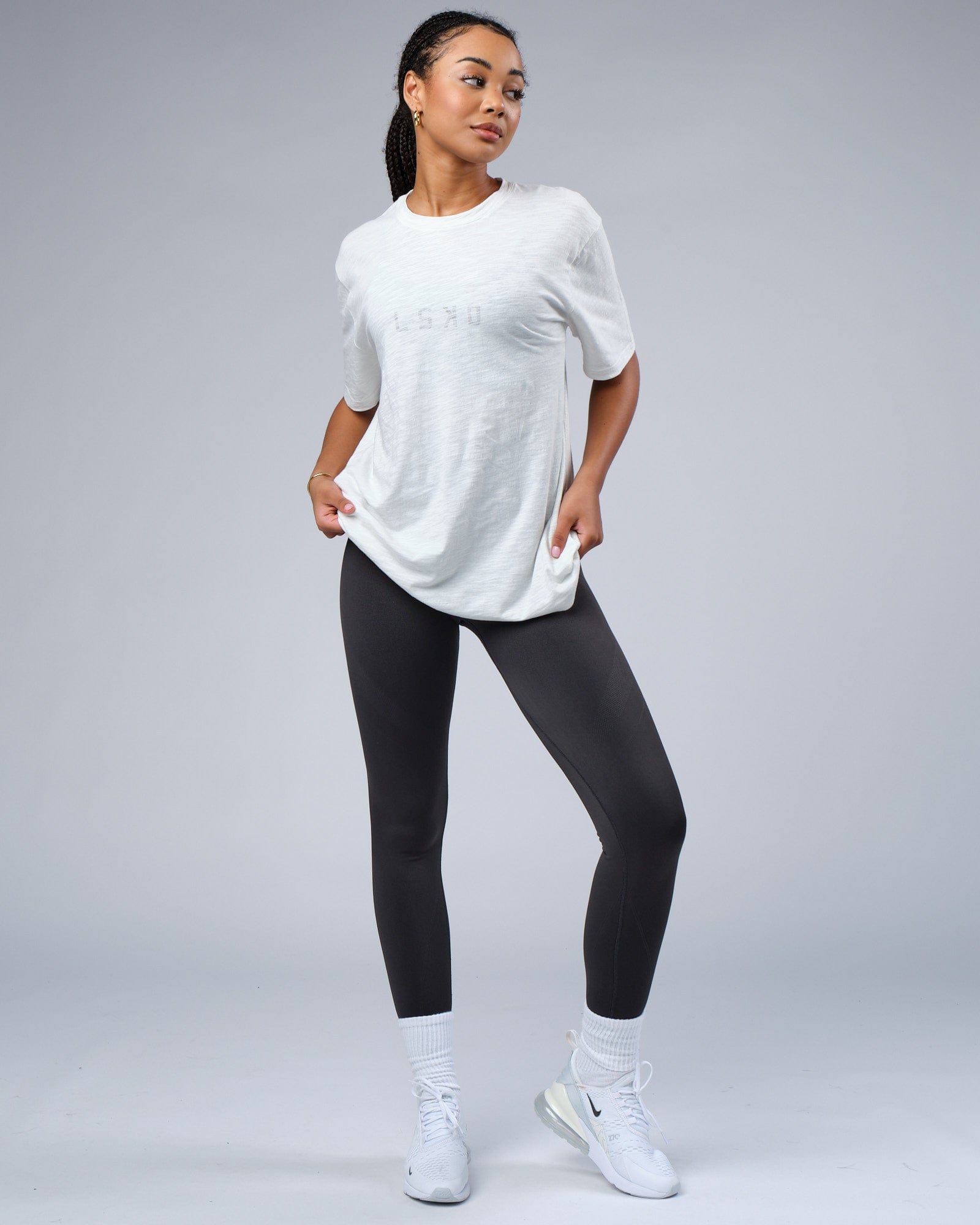 Model wearing Structure Slub Tee - Ice