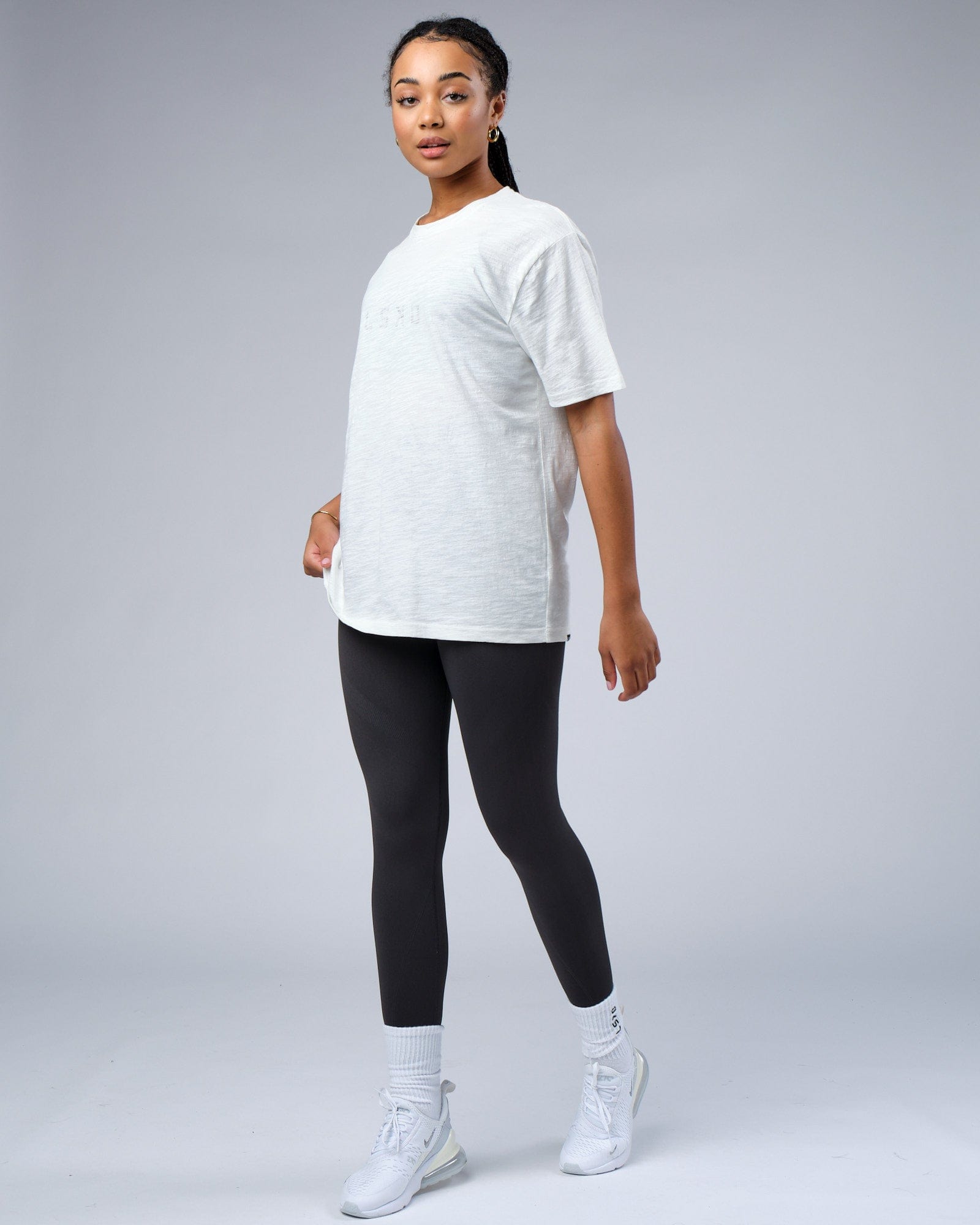 Model wearing Structure Slub Tee - Ice