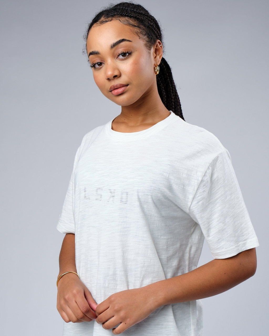 Model wearing Structure Slub Tee - Ice