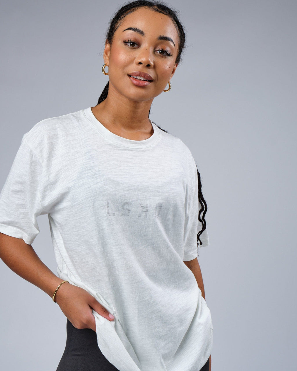 Model wearing Structure Slub Tee - Ice