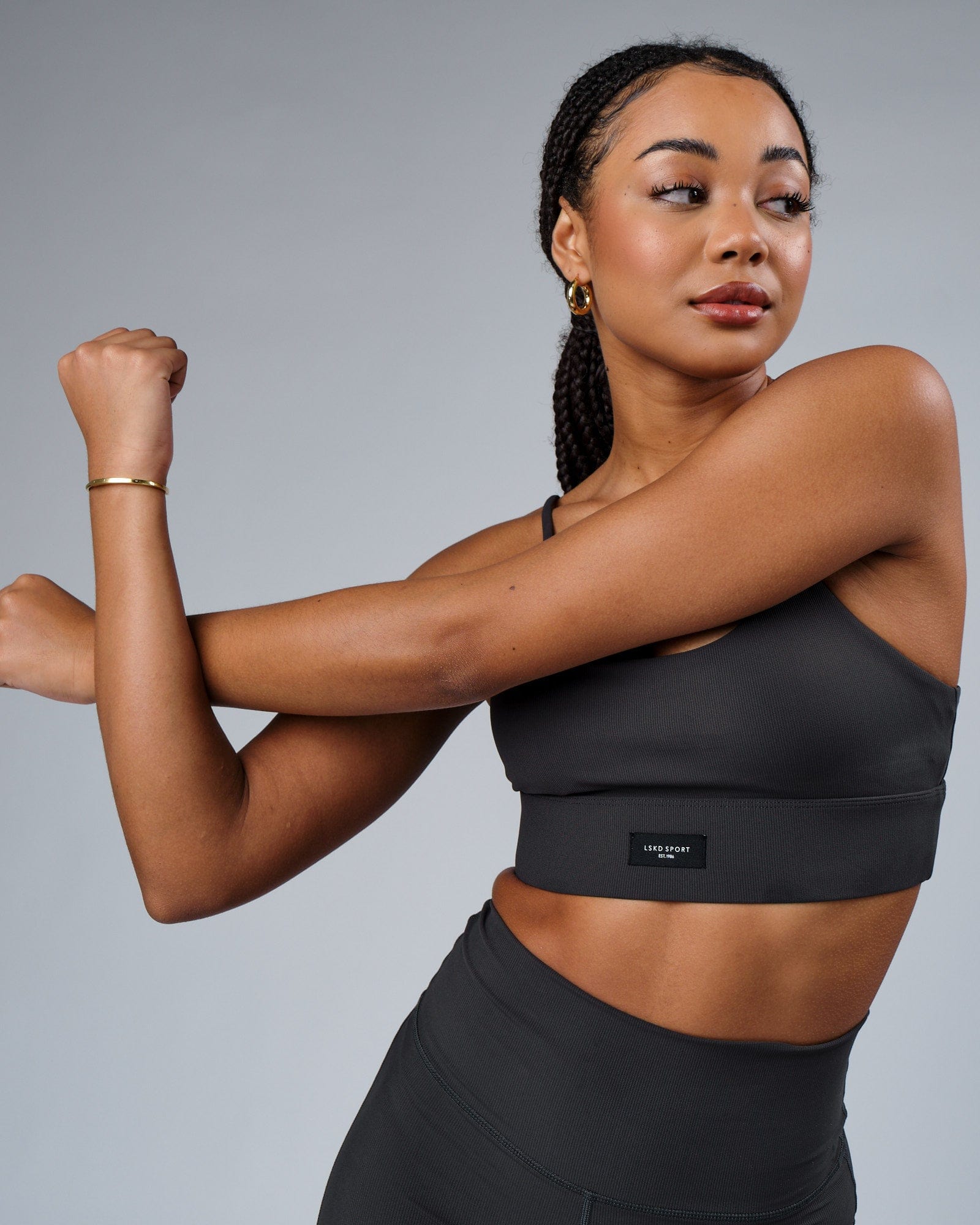 Model wearing Reserves Ribbed Sports Bra - Pirate Black