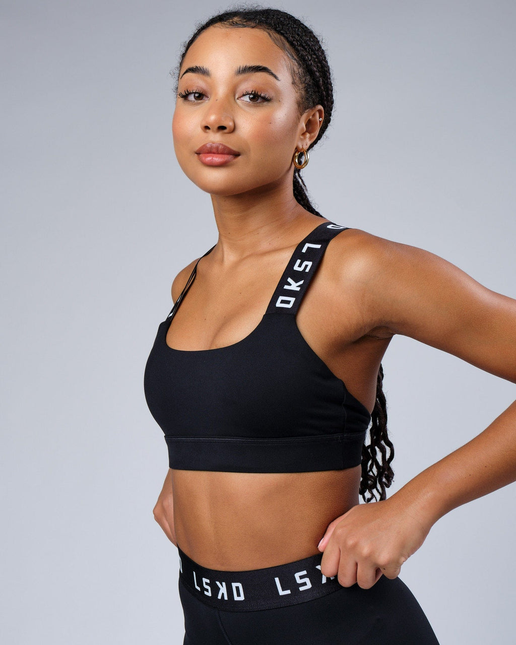 Model wearing Competition Sports Bra - Black White
