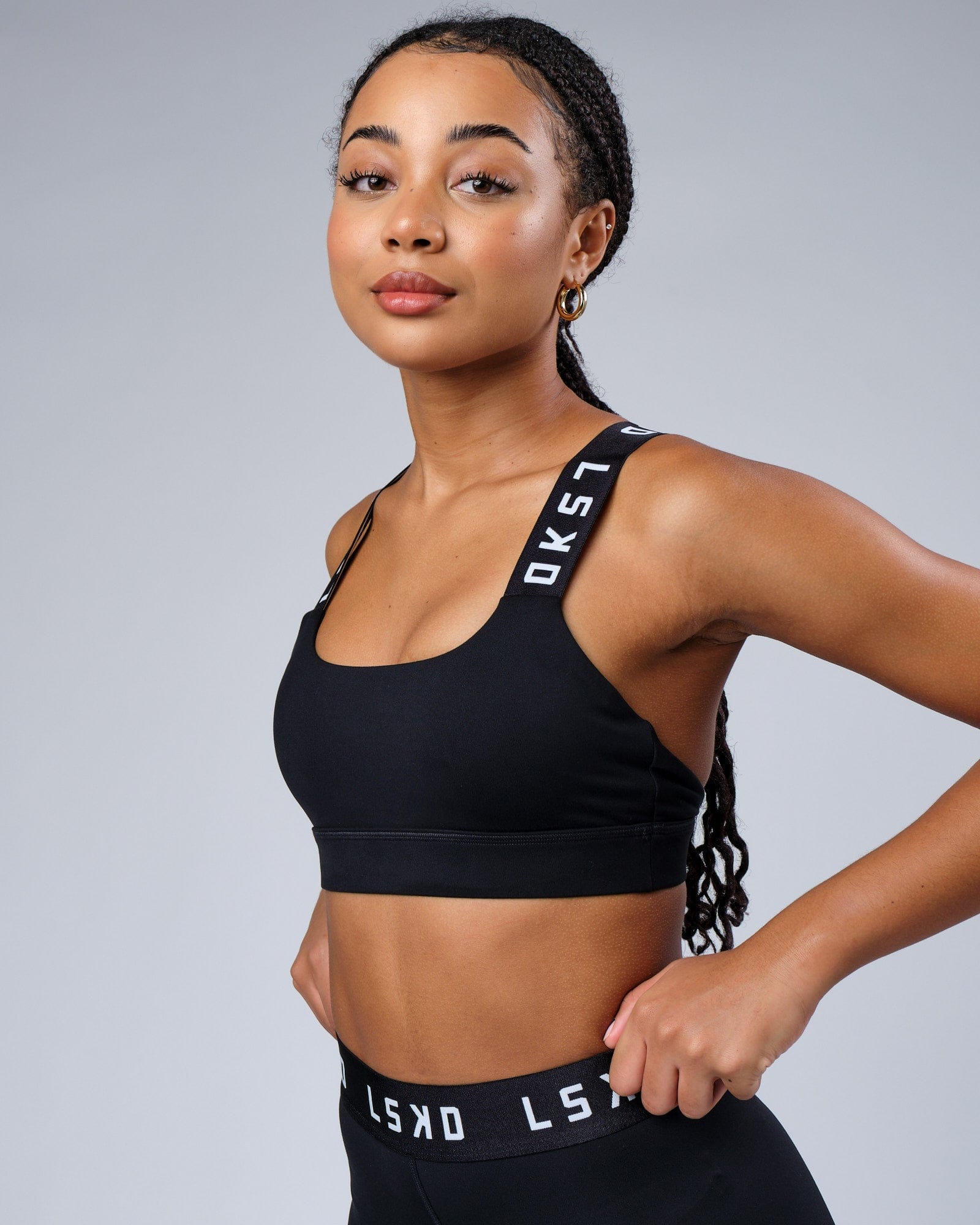 Model wearing Competition Sports Bra - Black White