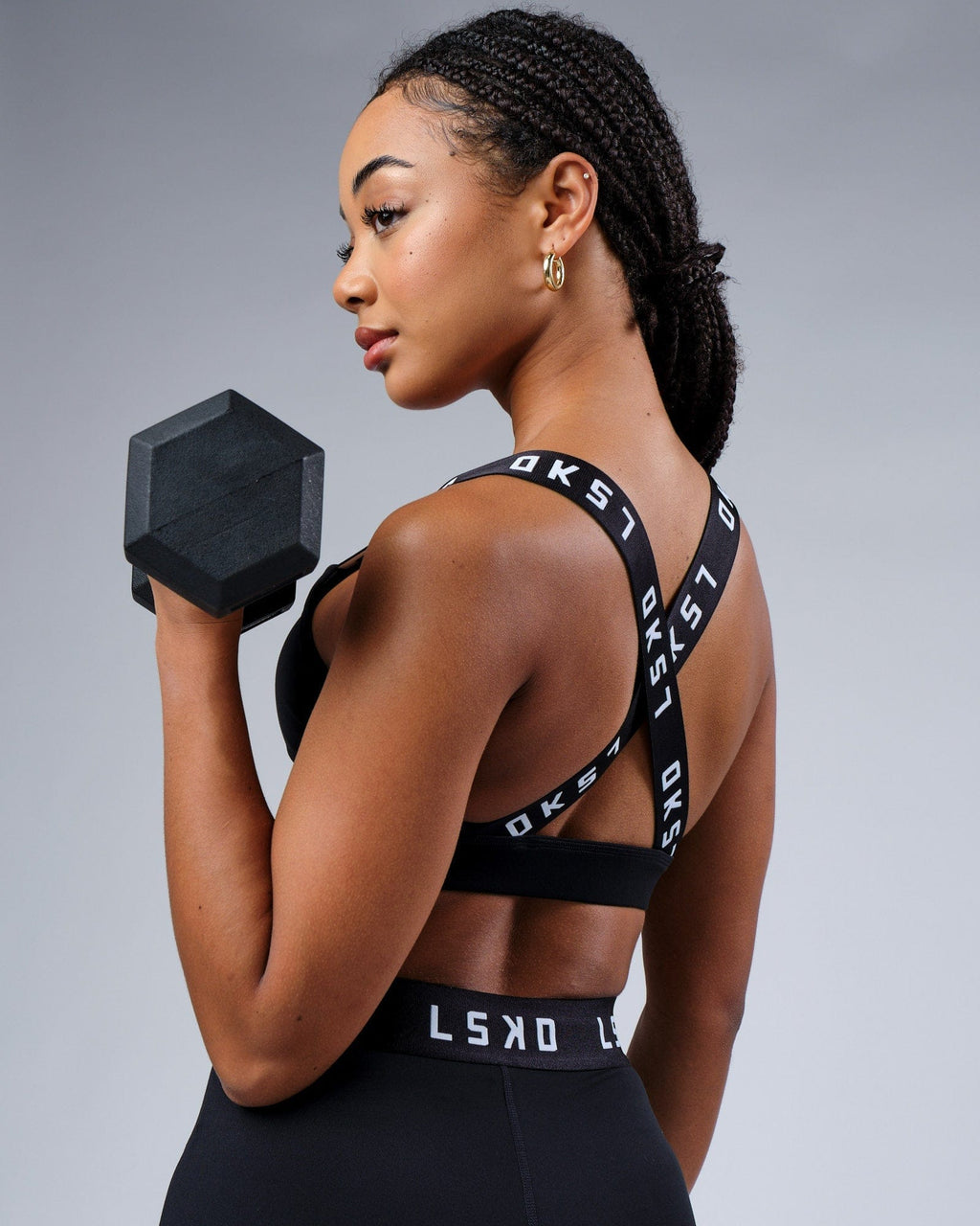 Model wearing Competition Sports Bra - Black White