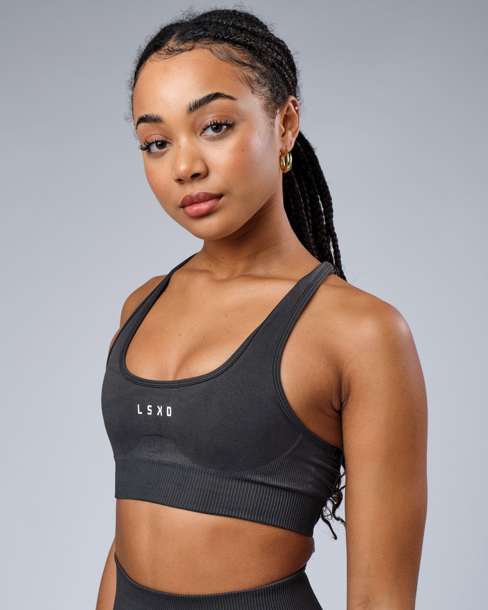 Model wearing Limitless Seamless Sports Bra - Charcoal