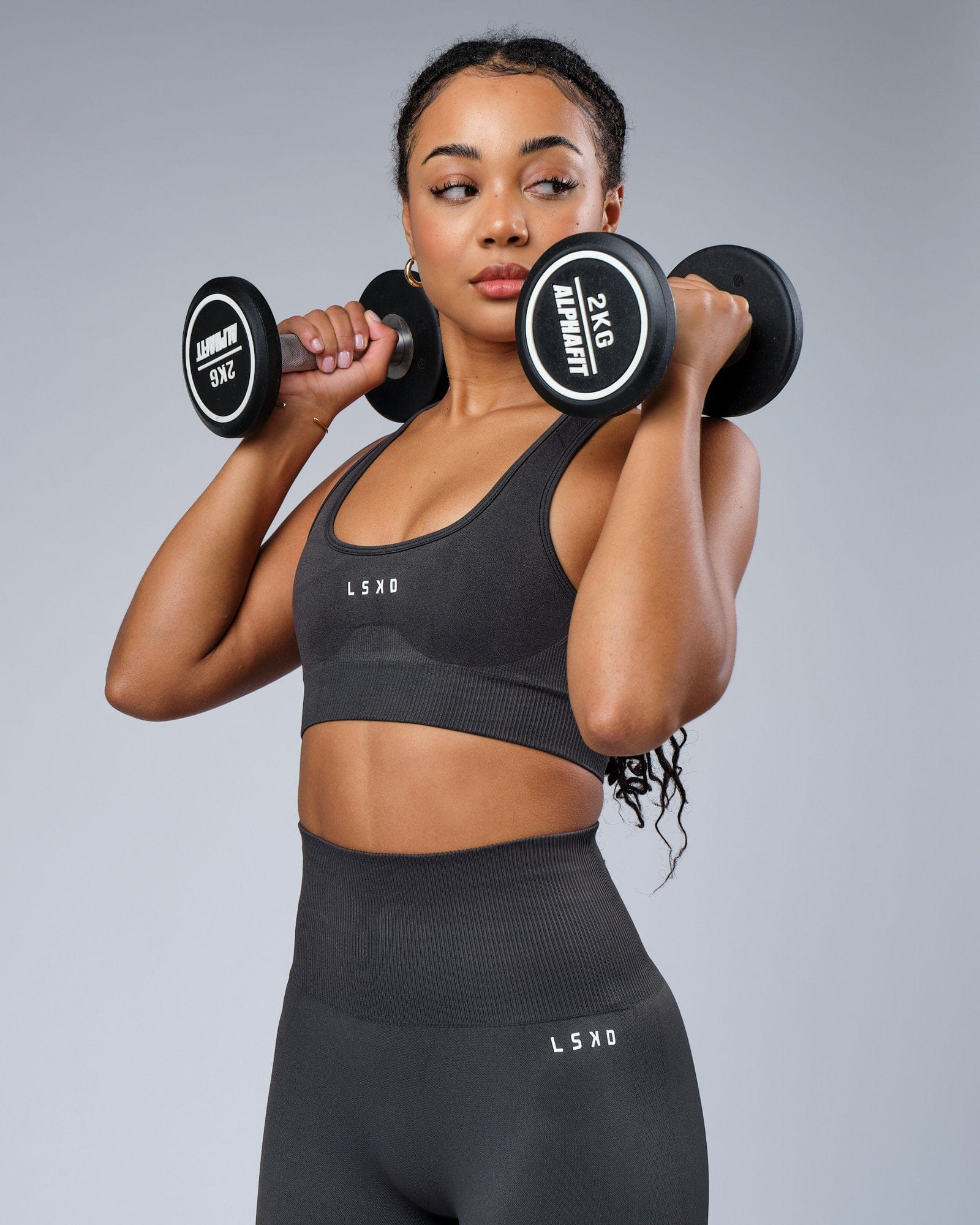 Model wearing Limitless Seamless Sports Bra - Charcoal