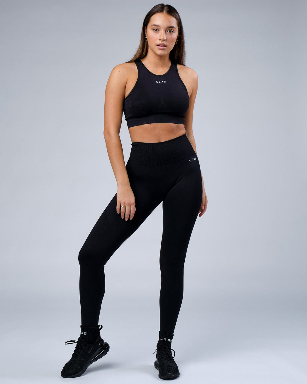 Model wearing Limitless Seamless Crop Top - Black