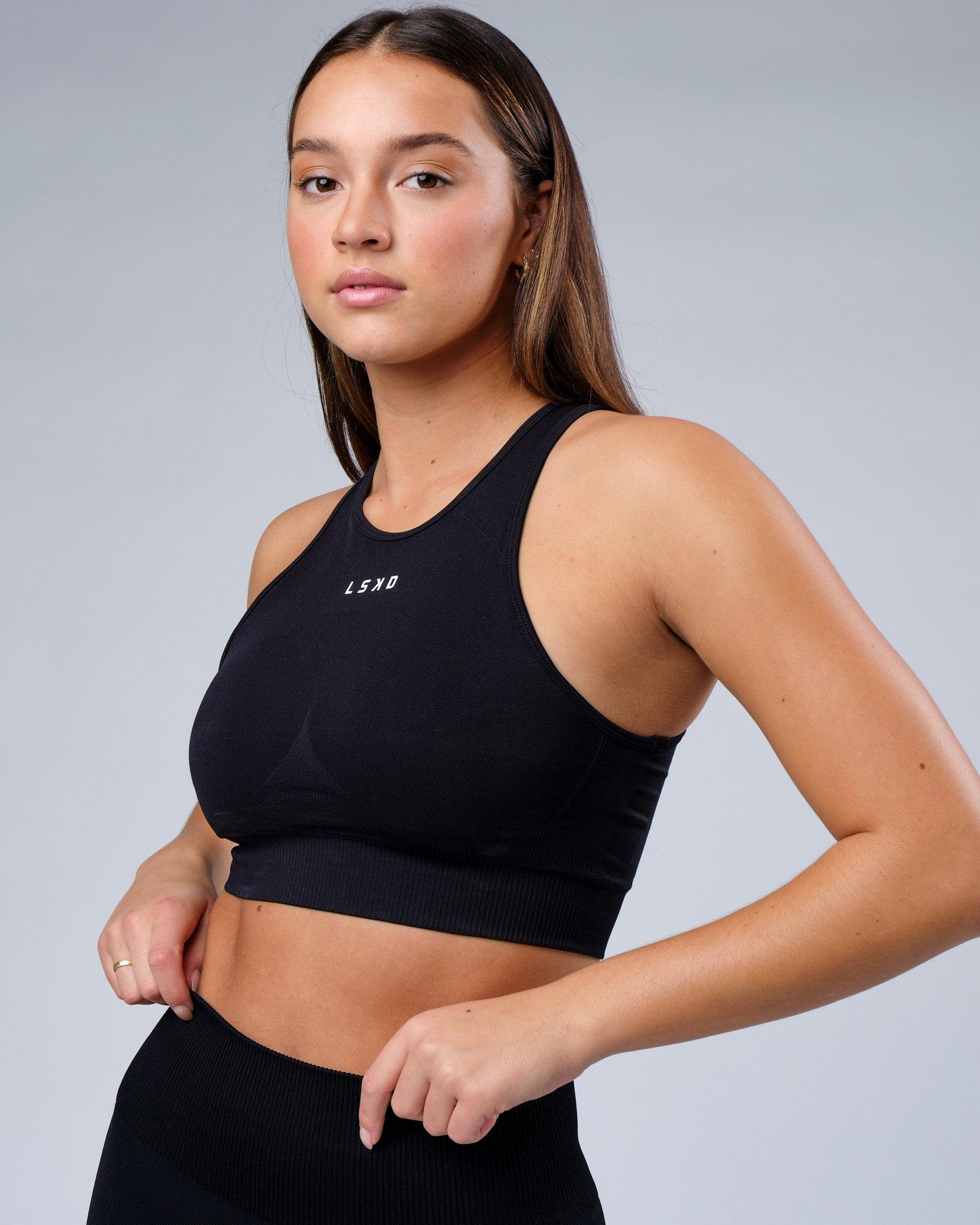 Model wearing Limitless Seamless Crop Top - Black