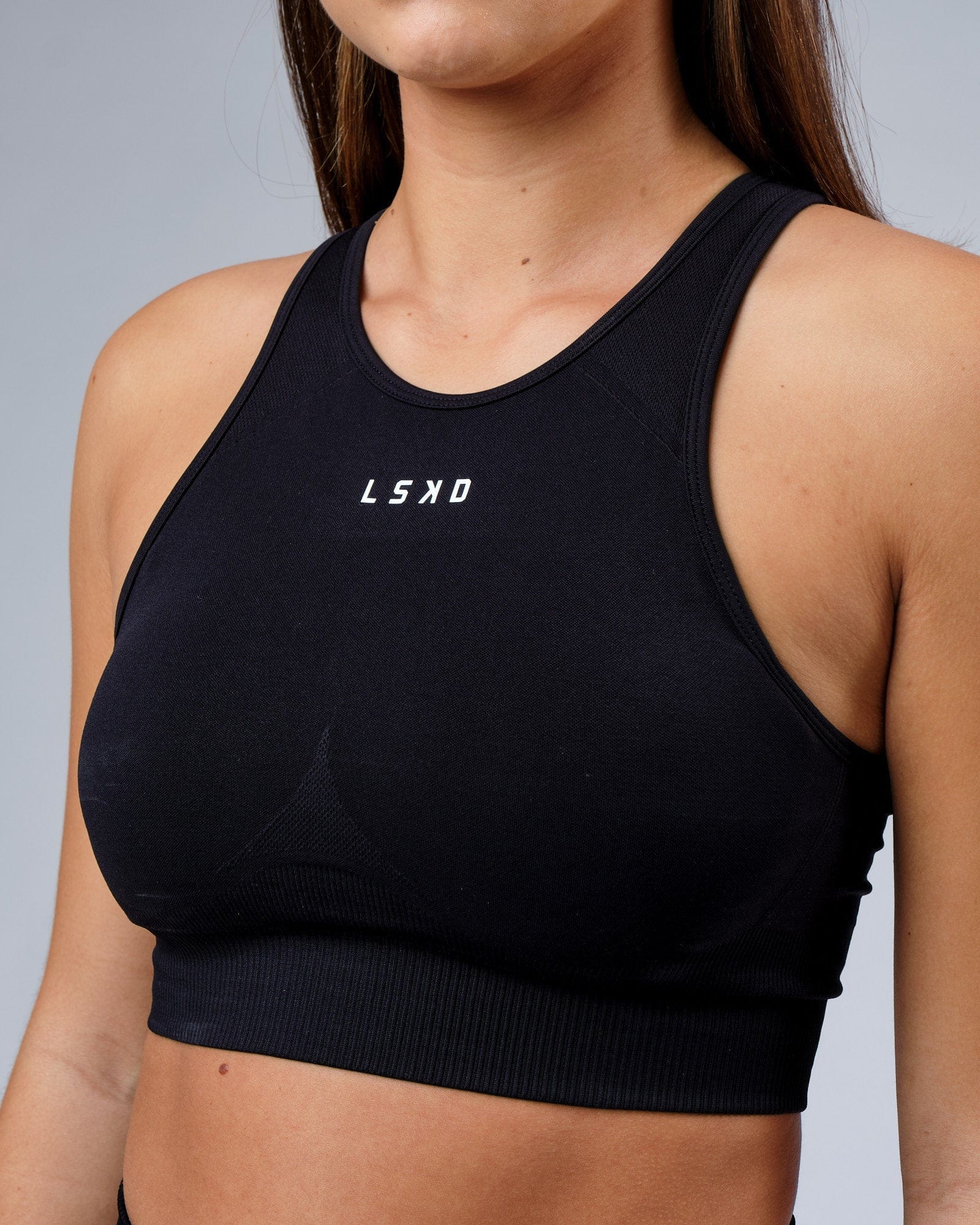 Model wearing Limitless Seamless Crop Top - Black