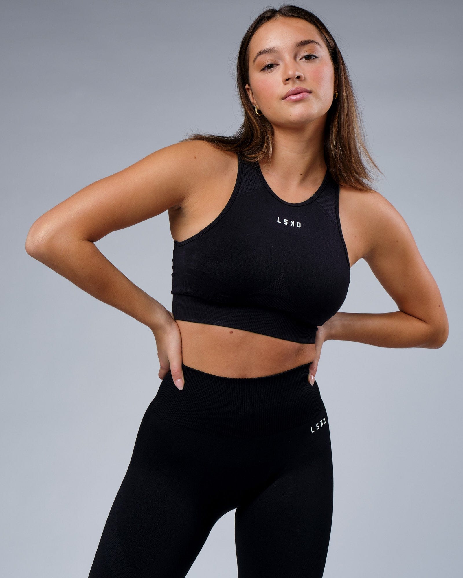 Model wearing Limitless Seamless Crop Top - Black